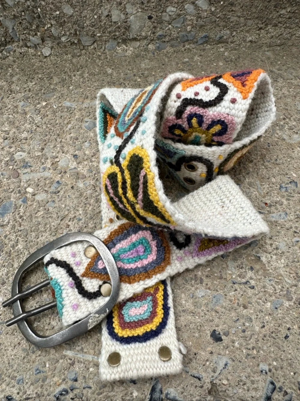Pistil Wool Embroidered Belt Boho Floral Handmade Peru Western Hippie M - Picture 9 of 11